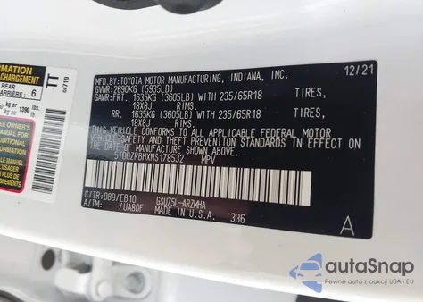 2022 Toyota Highlander Xle z USA, uszkodzony, nr VIN 5TDGZRBHXNS178532